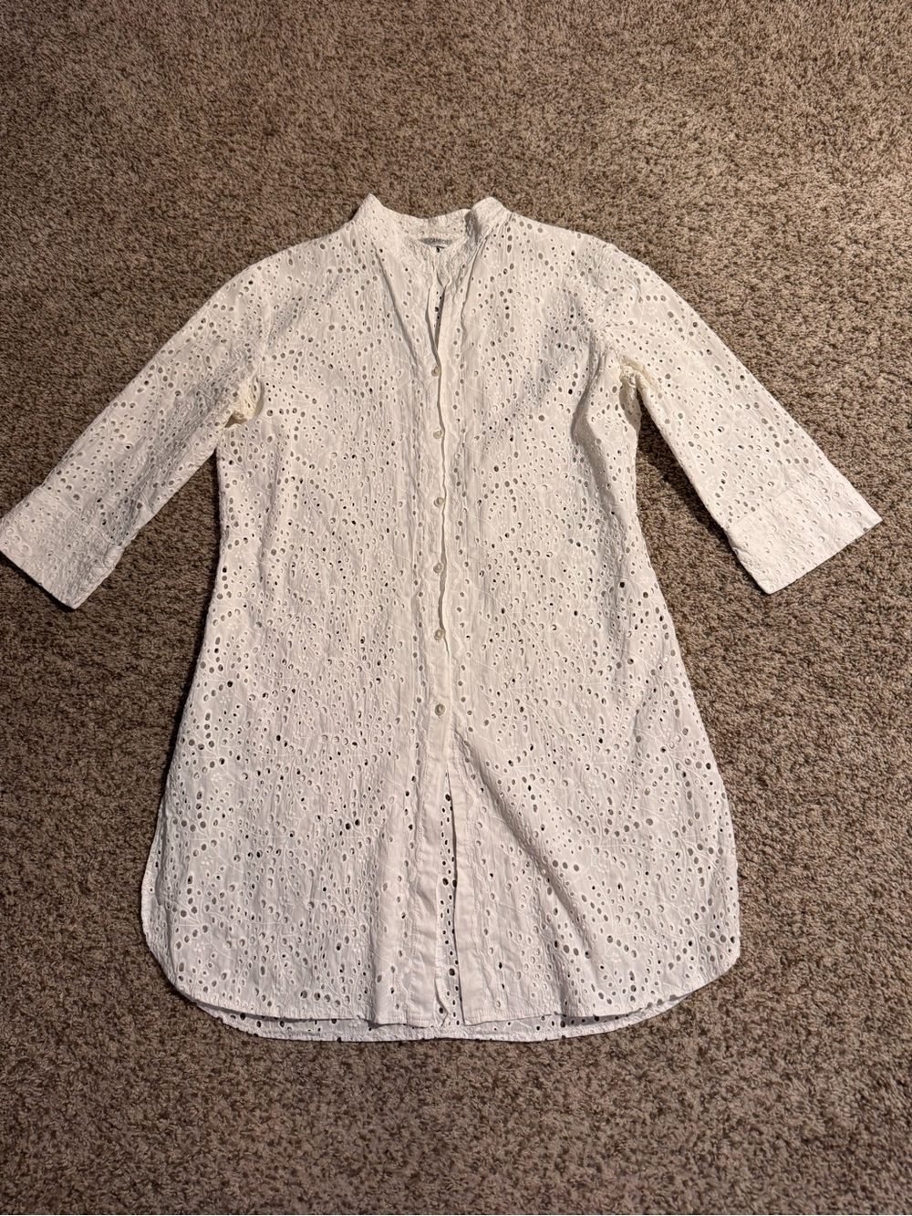 NaraCamicie White Eyelet Button-Front Tunic Dress - Size III(M)